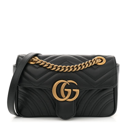 Gucci Calfskin Matelasse Mini GG Marmont Shoulder Bag Black 1 of 11