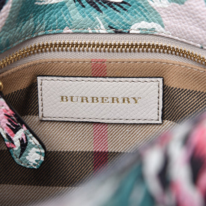 Burberry Soft Grain Calfskin Floral Print Medium Buckle Tote Natural Emerald Green 8 of 12