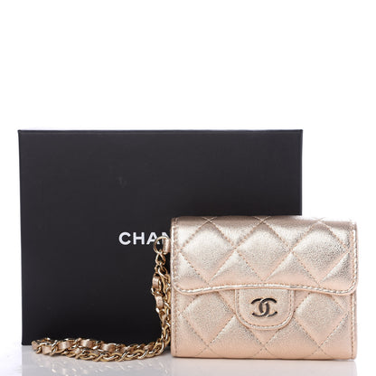 Chanel Metallic Lambskin Quilted Flap Card Holder Chain Wristlet Gold 9 of 9