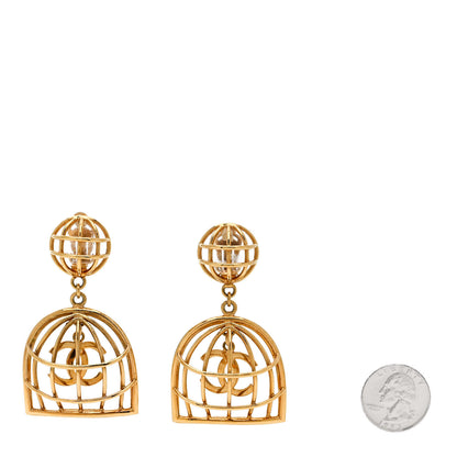 Chanel CC Bird Cage Drop Clip On Earrings Gold 2 of 7