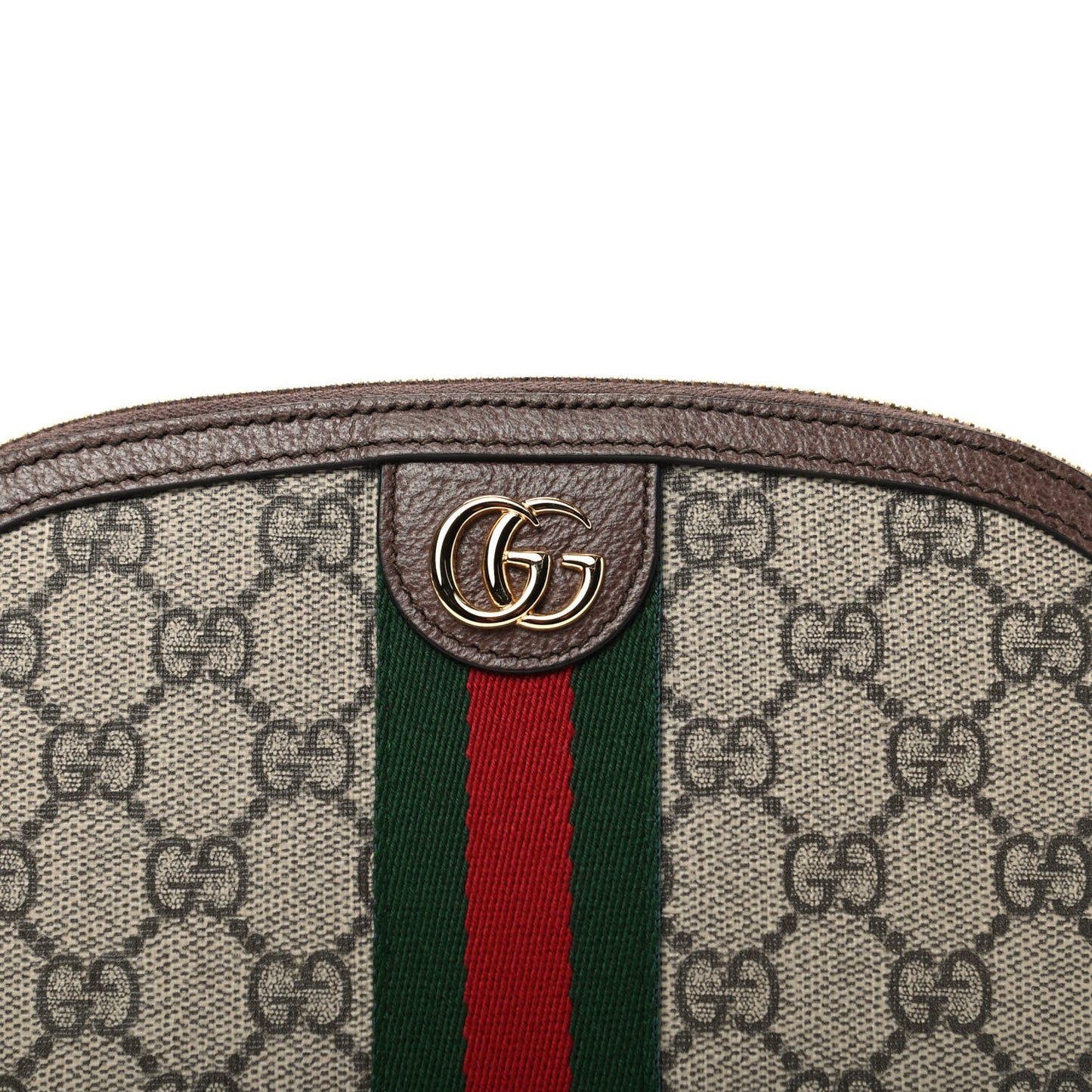 GG Supreme Monogram Textured Calfskin Web Large Ophidia Cosmetic Case Beige Ebony New Acero