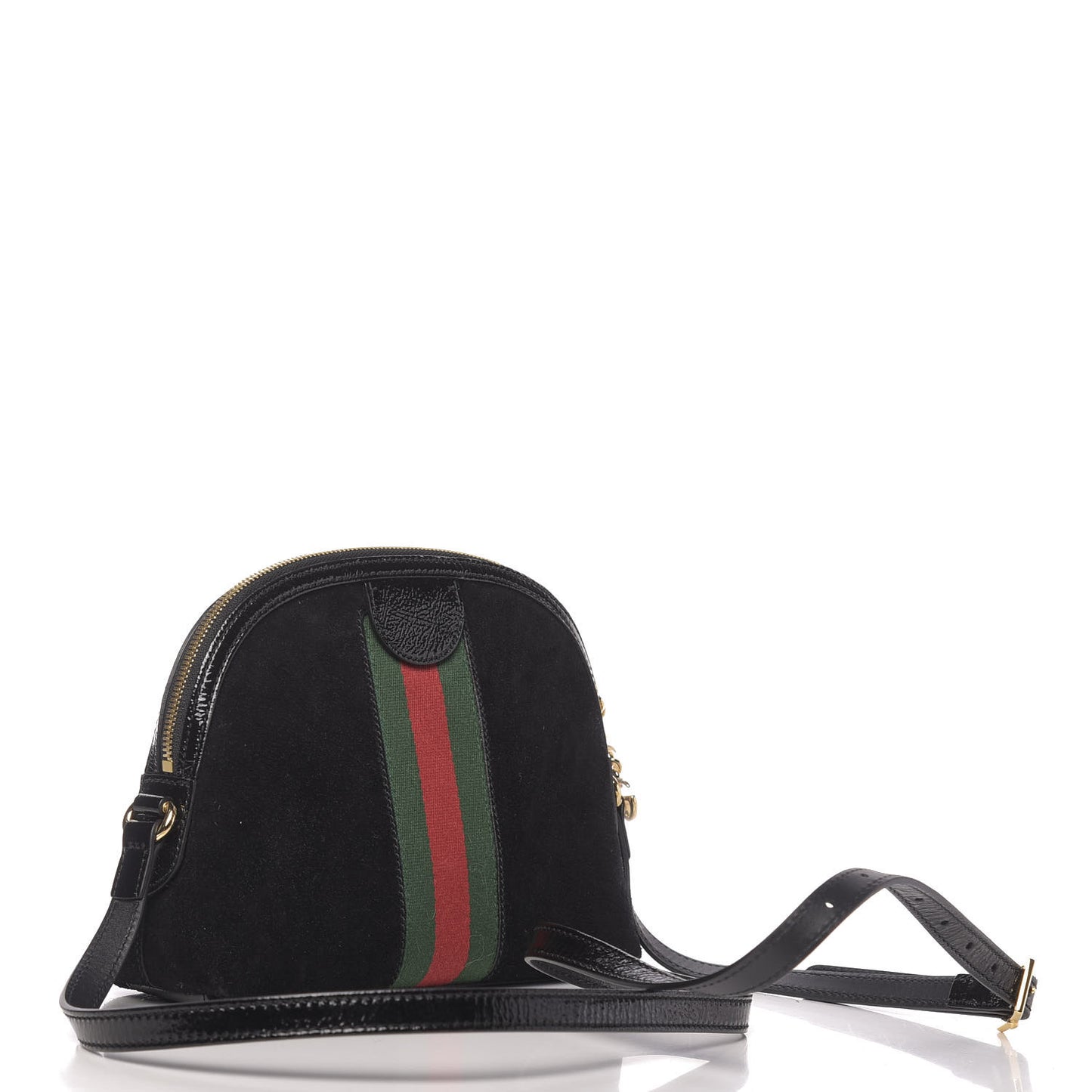 Suede Patent Web GG Small Ophidia Dome Shoulder Bag Black