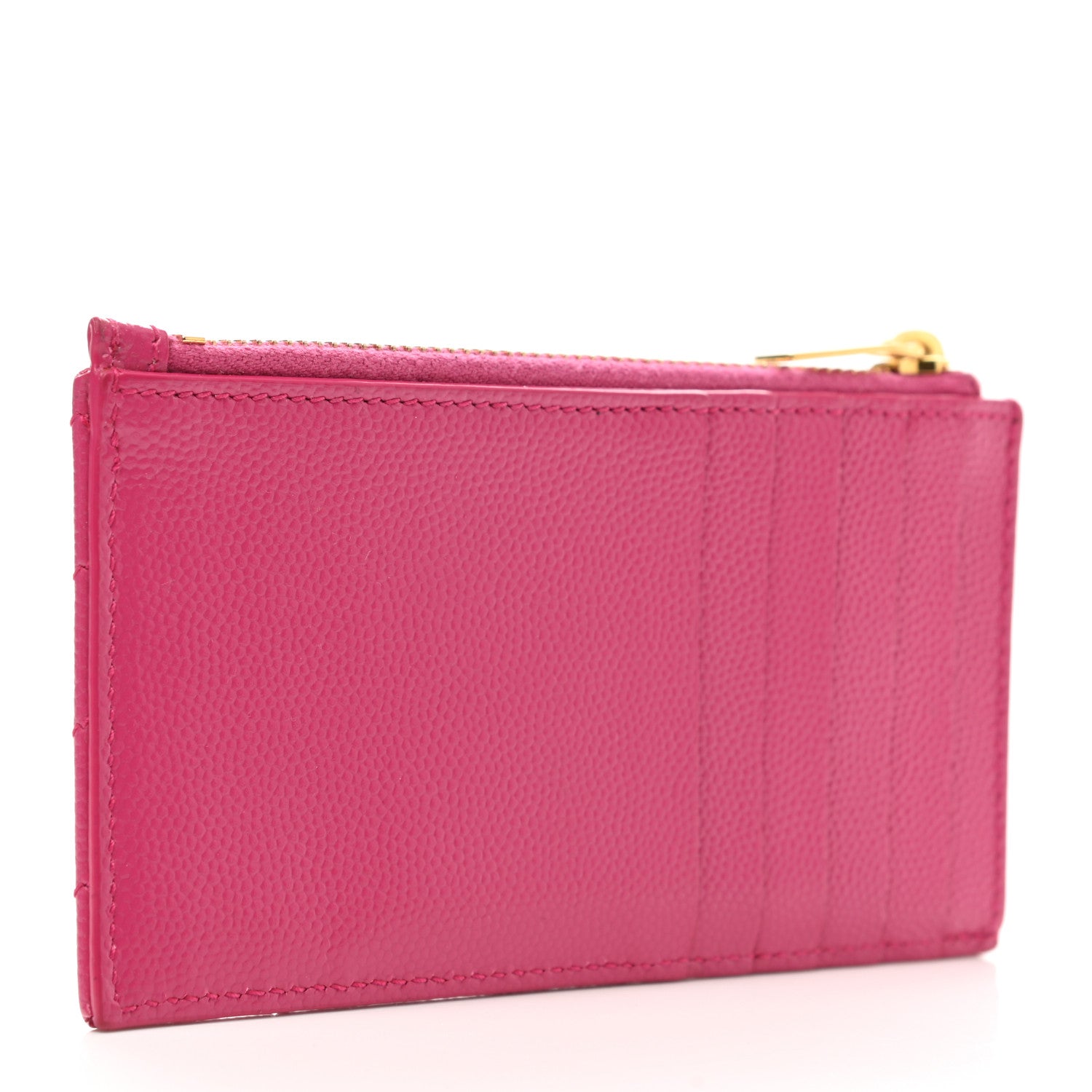 Saint Laurent Grain De Poudre Matelasse Chevron Monogram Fragments Zippered Card Case Fresh Fuxia 3 of 7