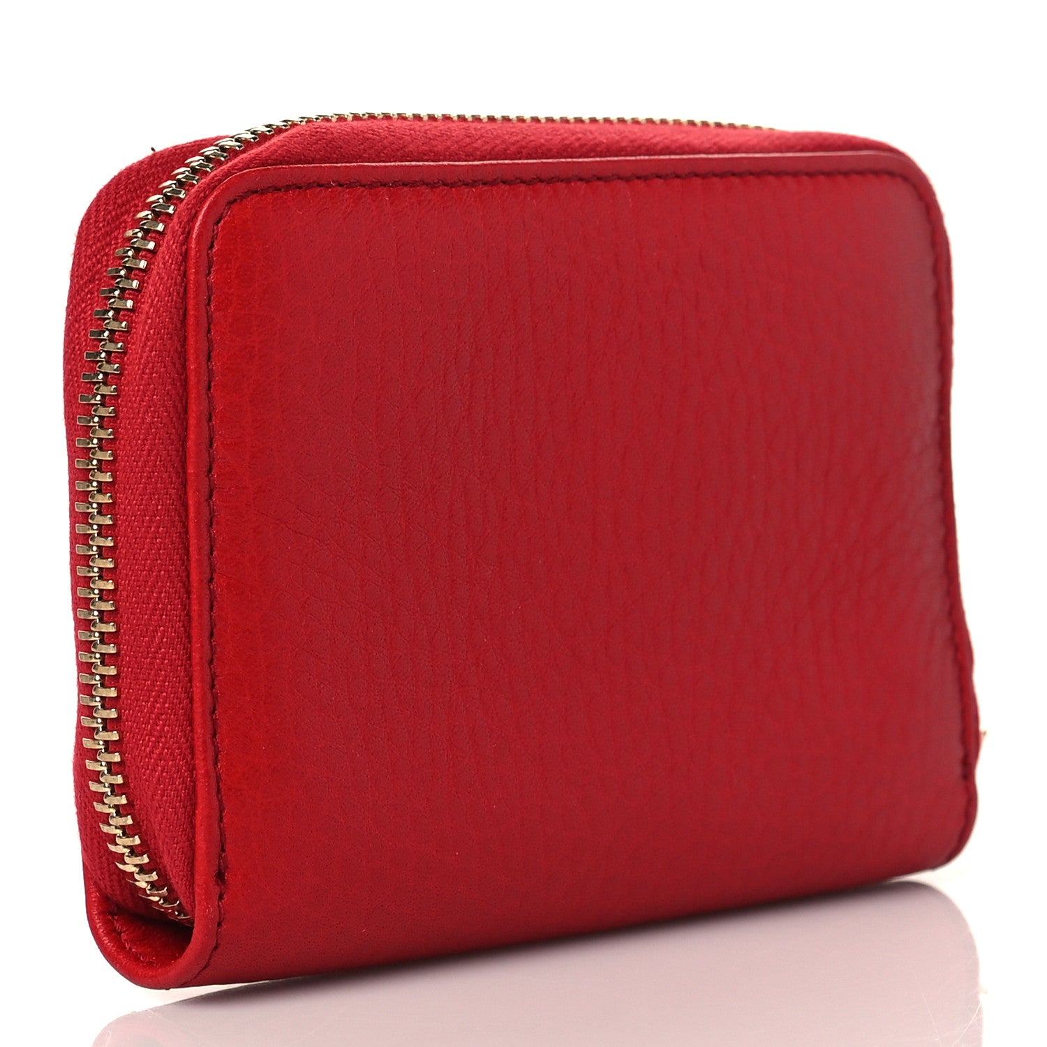 Gucci Pebbled Calfskin Soho Compact Disco Zip Around Wallet Tabasco Red 4 of 9