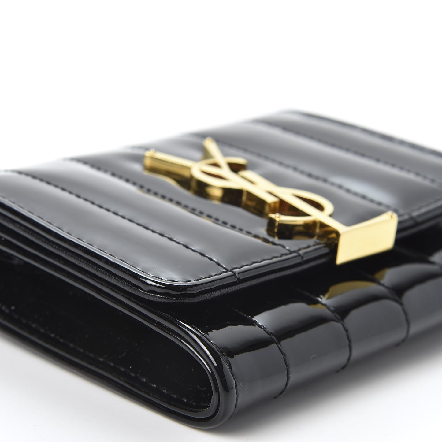 Patent Matelasse Monogram Vicky Tri-Fold Wallet Black
