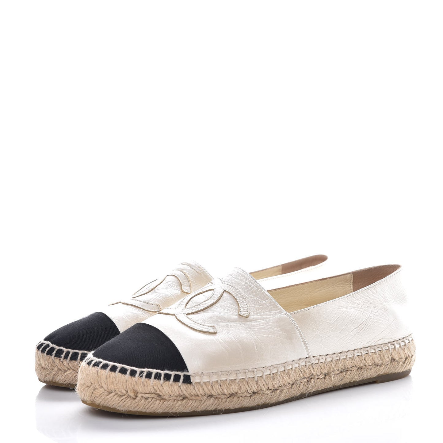 Metallic Calfskin Grosgrain CC Espadrilles 39 Ivory Black