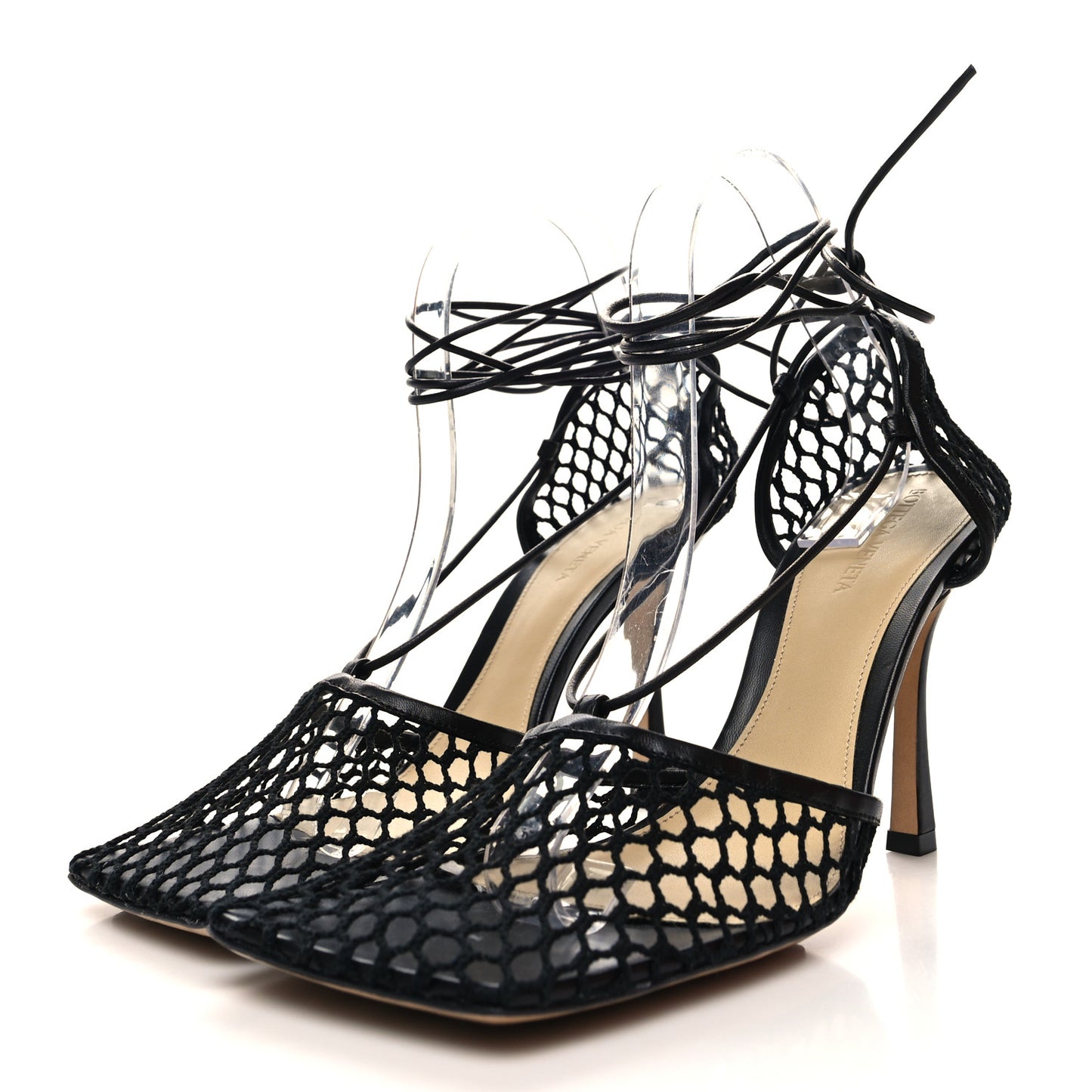 Mesh Nappa Stretch Ankle Tie Sandals 42 Black