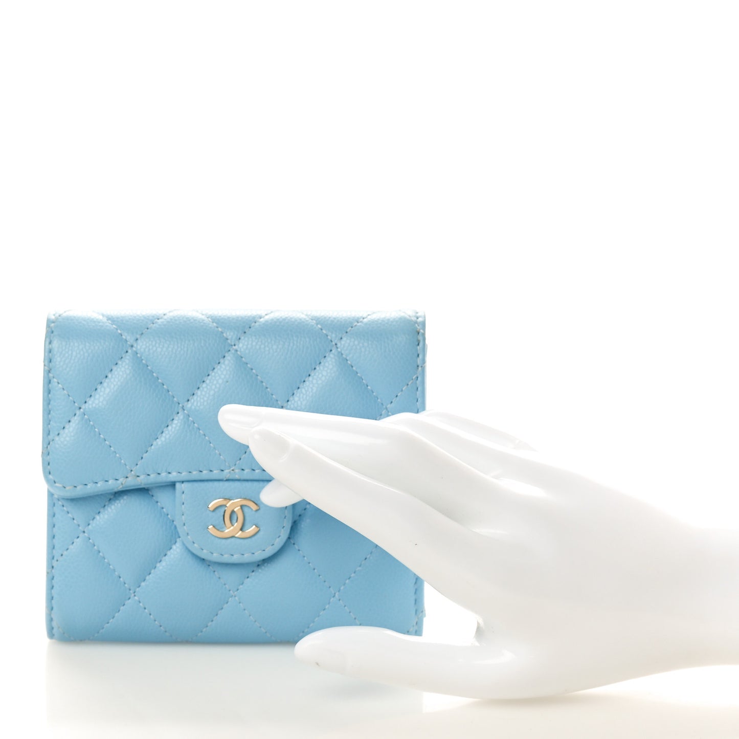 Caviar Quilted Compact Flap Wallet Light Blue