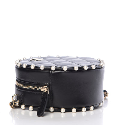 Chanel Calfskin Quilted Pearl Round Clutch With Chain Black 4 of 11