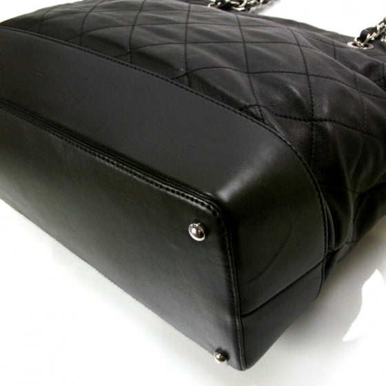 Leather Large VIP Diamond Stitched Tote Bag Black