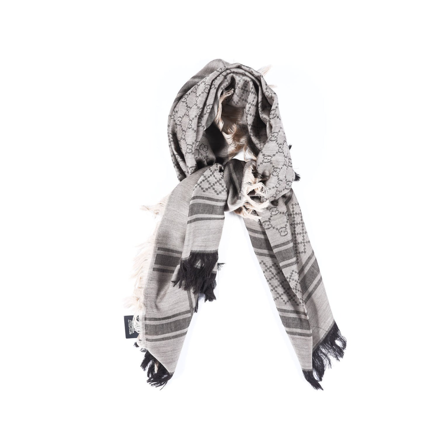 Wool Silk GG Monogram Diamante Plaid Surviee Shawl Beige Dark Brown