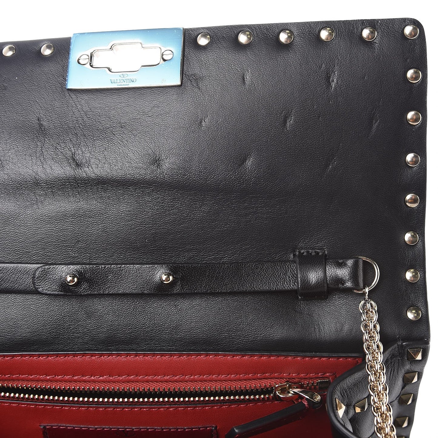 Lambskin Rockstud Spike Wallet on Chain Black