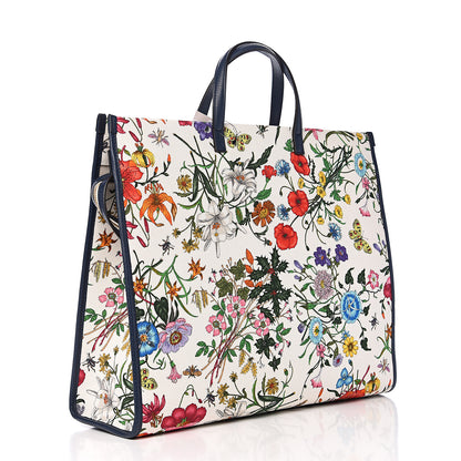 Gucci Canvas Large Flora Tote Navy Multicolor 2 of 10