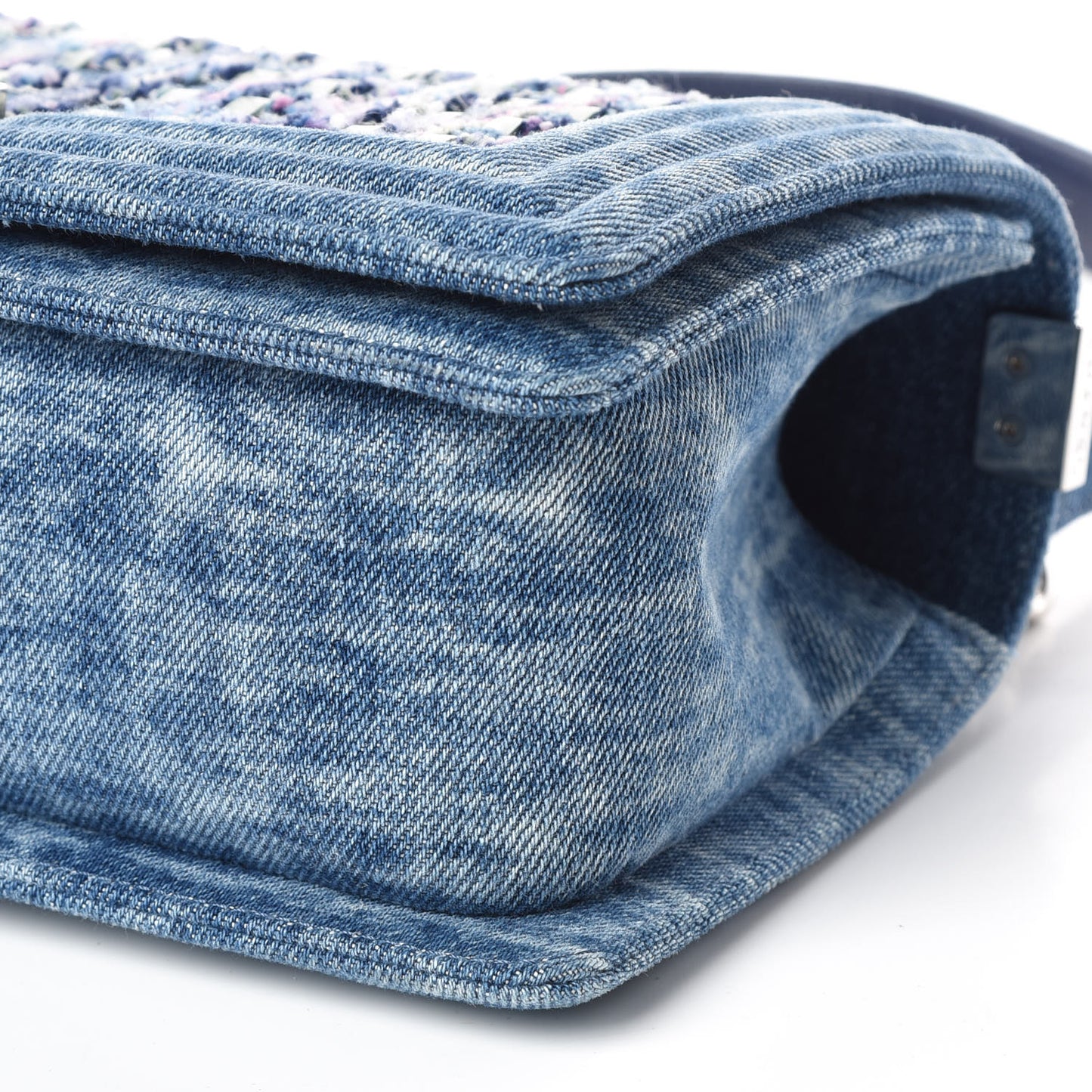 Cotton Tweed Denim Medium Boy Flap Light Green Light Blue