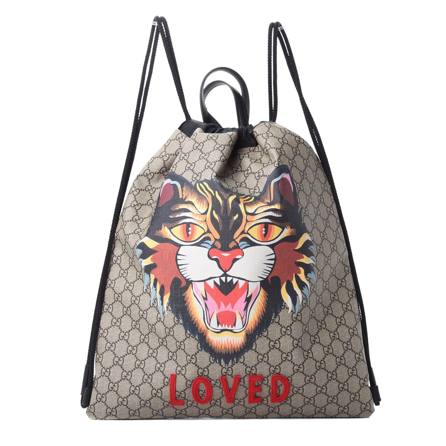 GG Supreme Monogram Angry Cat Drawstring Backpack