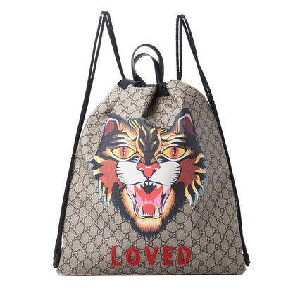 Gucci GG Supreme Monogram Angry Cat Drawstring Backpack 1 of 10