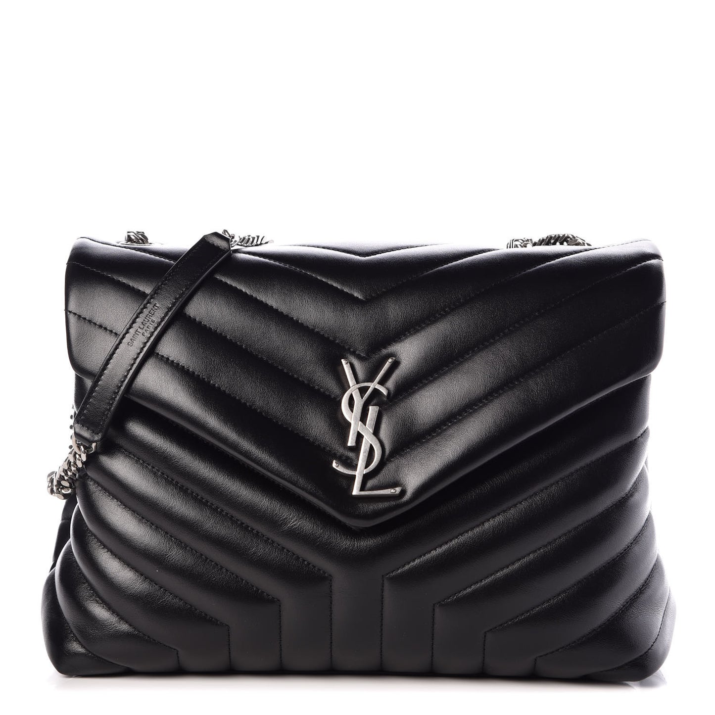 Calfskin Y Quilted Monogram Medium Loulou Chain Satchel Black