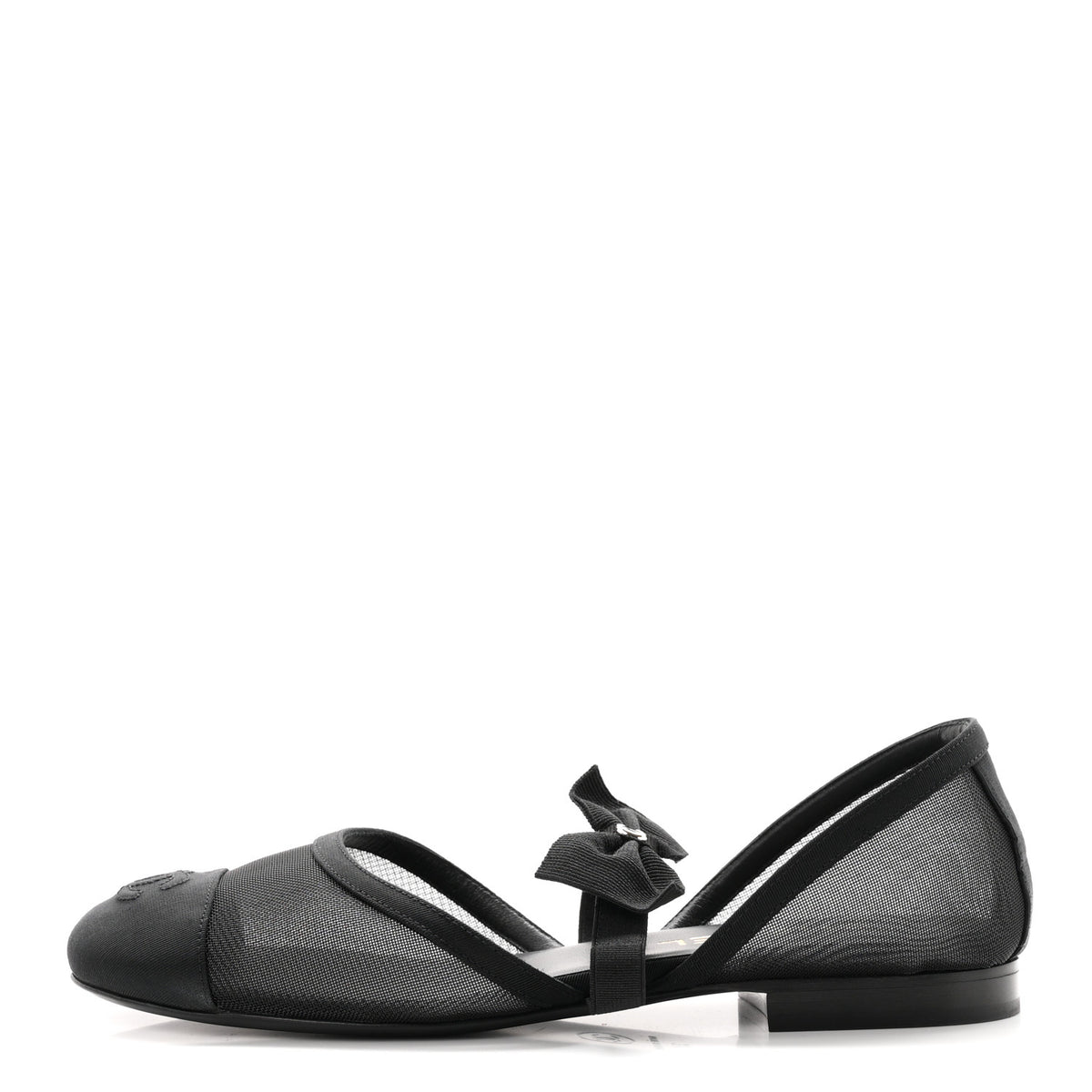 Chanel Mesh Grosgrain Mary Janes Flats 37 Black 1 of 10