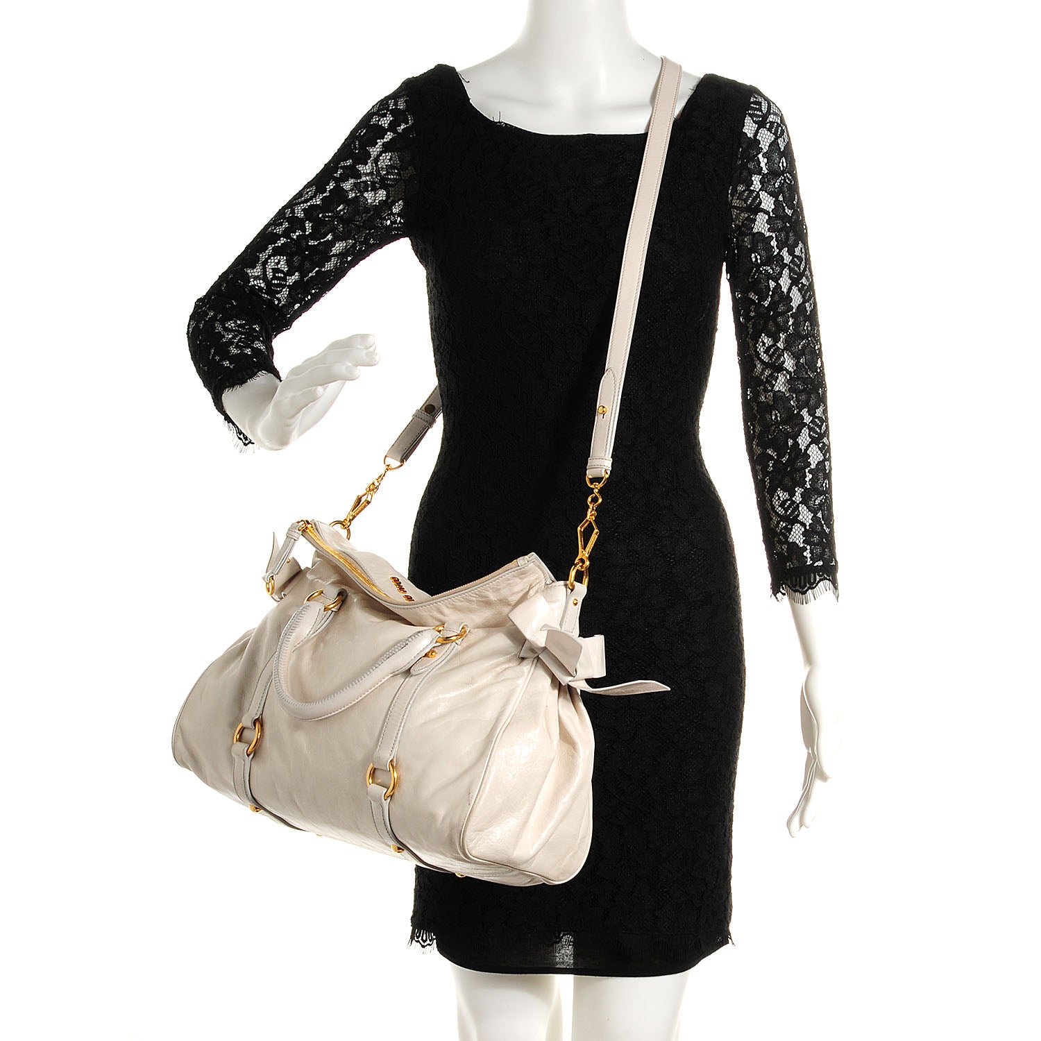Miu Miu Vitello Lux Large Bow Bag Talco 2 of 9