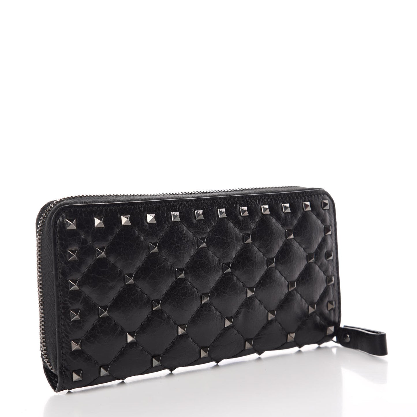 Craquele Nappa Rockstud Spike Zip Around Wallet Black