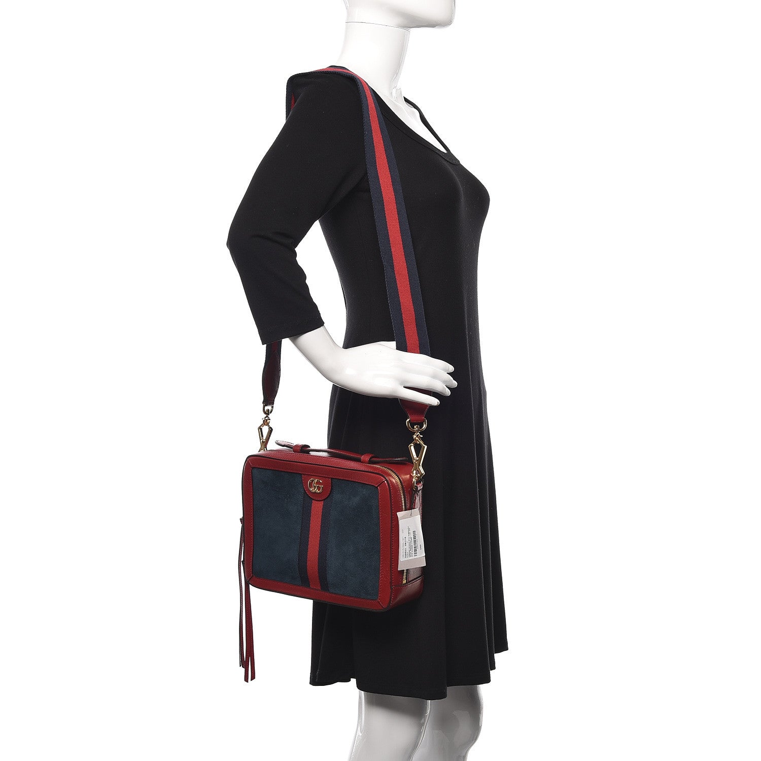Gucci Suede Calfskin Web Small Ophidia Top Handle Shoulder Bag New Blue Romantic Cherry 2 of 10