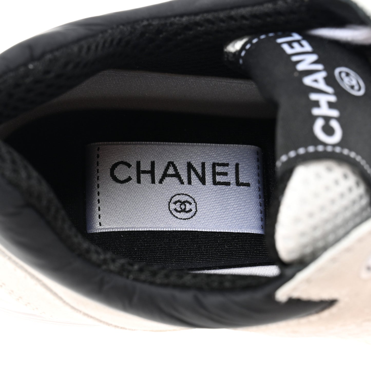 Mesh Suede Calfskin Grained Calfskin Womens CC Sneakers 36.5 White Black