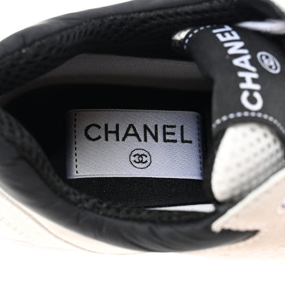 Chanel Mesh Suede Calfskin Grained Calfskin Womens CC Sneakers 36.5 White Black 6 of 9