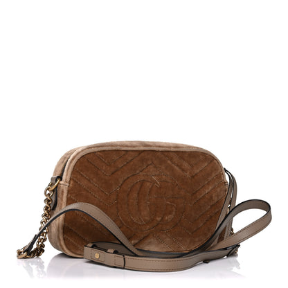 Gucci Velvet Matelasse Small GG Marmont Chain Shoulder Bag Taupe 3 of 15