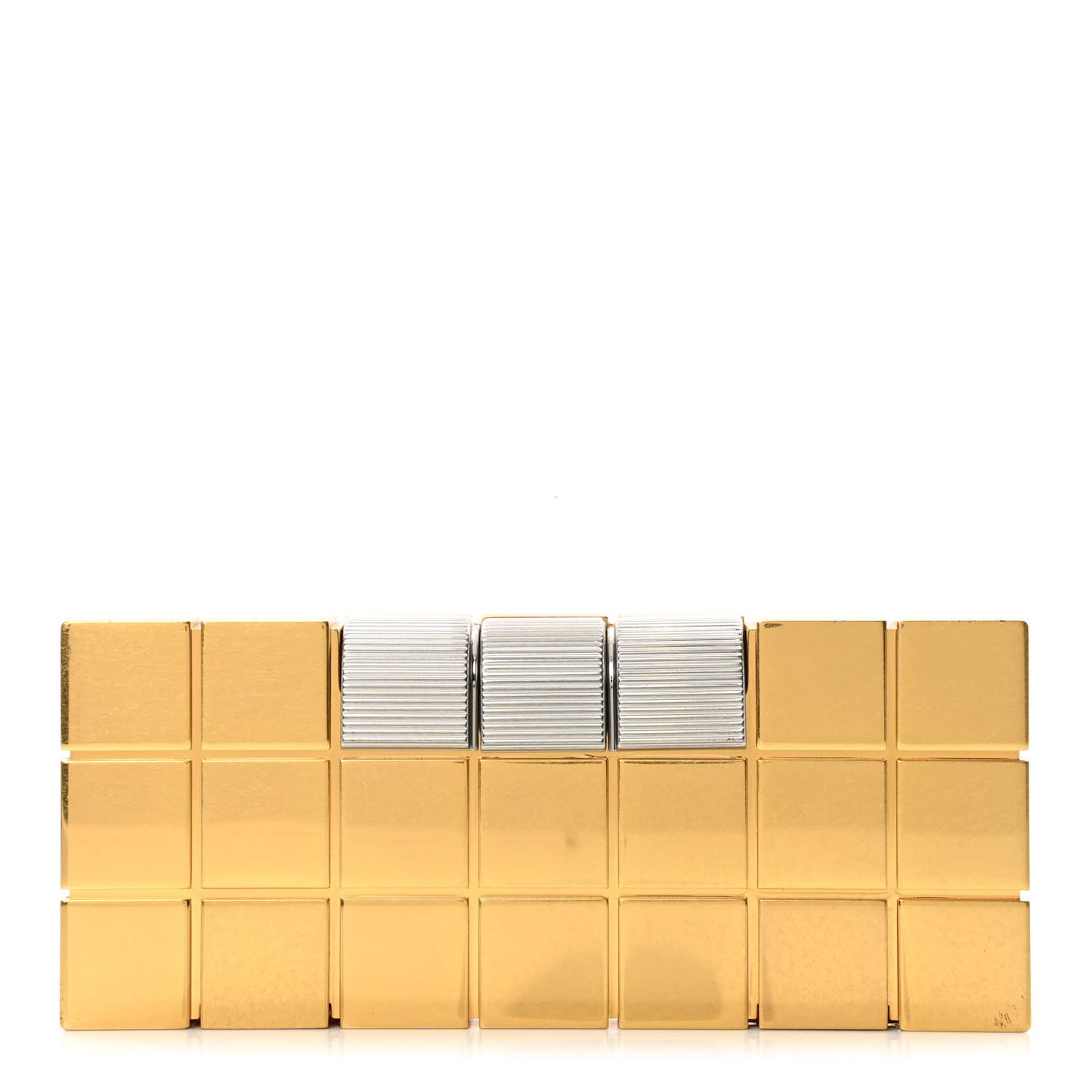 Brass Geometric Minaudiere Clutch Gold