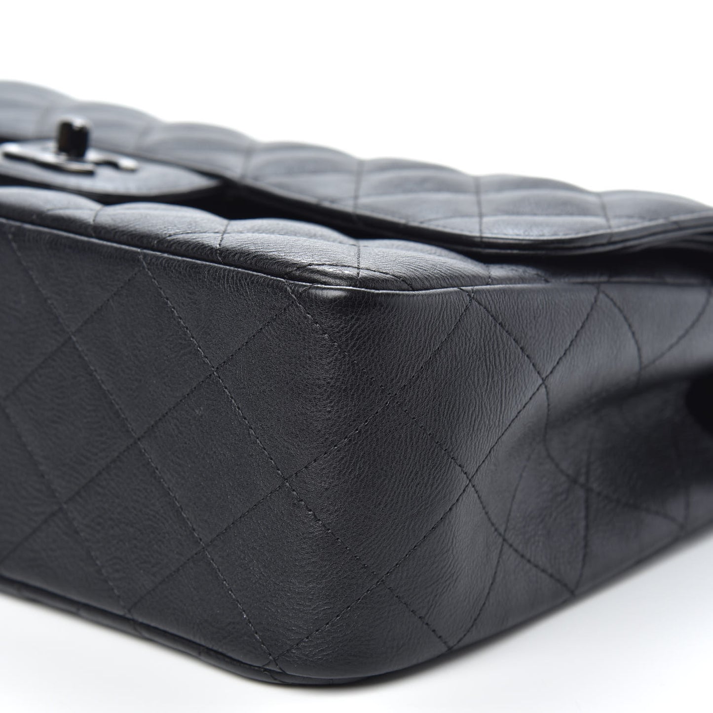 Crumpled Calfskin Quilted Jumbo Double Flap So Black