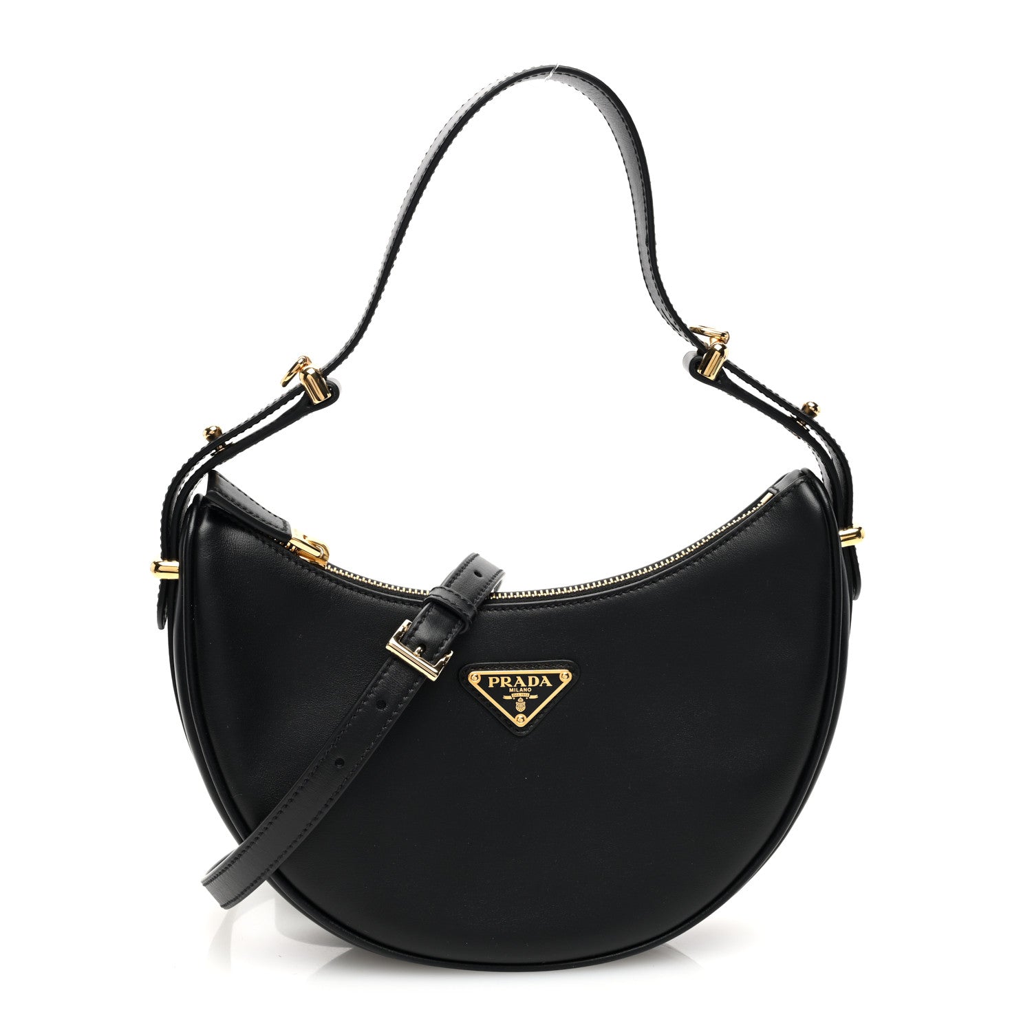 Prada Soft Calfskin Arque Shoulder Bag Black 1 of 9