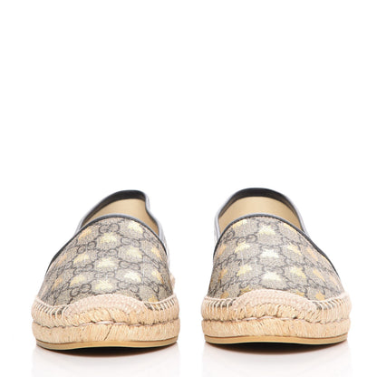Gucci GG Supreme Monogram Bees Espadrille Flats 40 Beige Ebony Oro Black 3 of 9