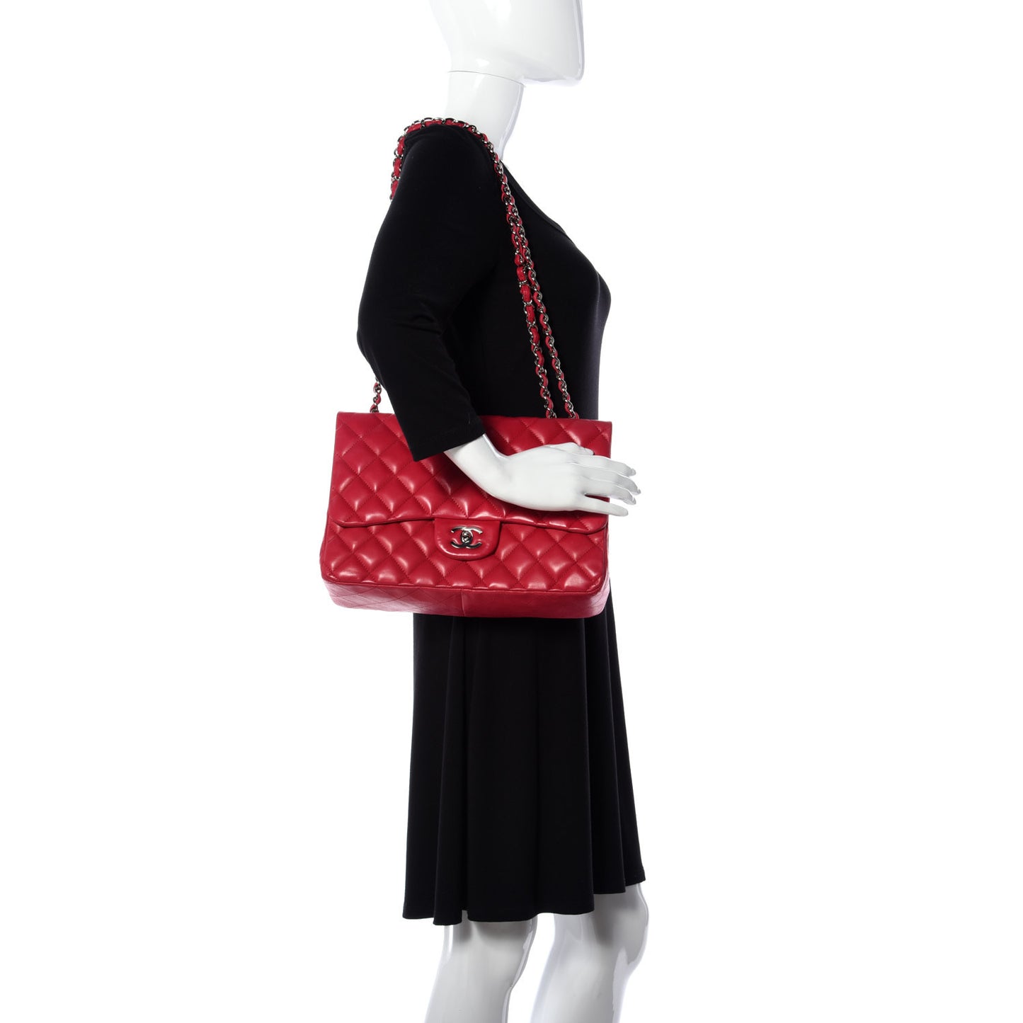 Lambskin Quilted Jumbo Single Flap Red