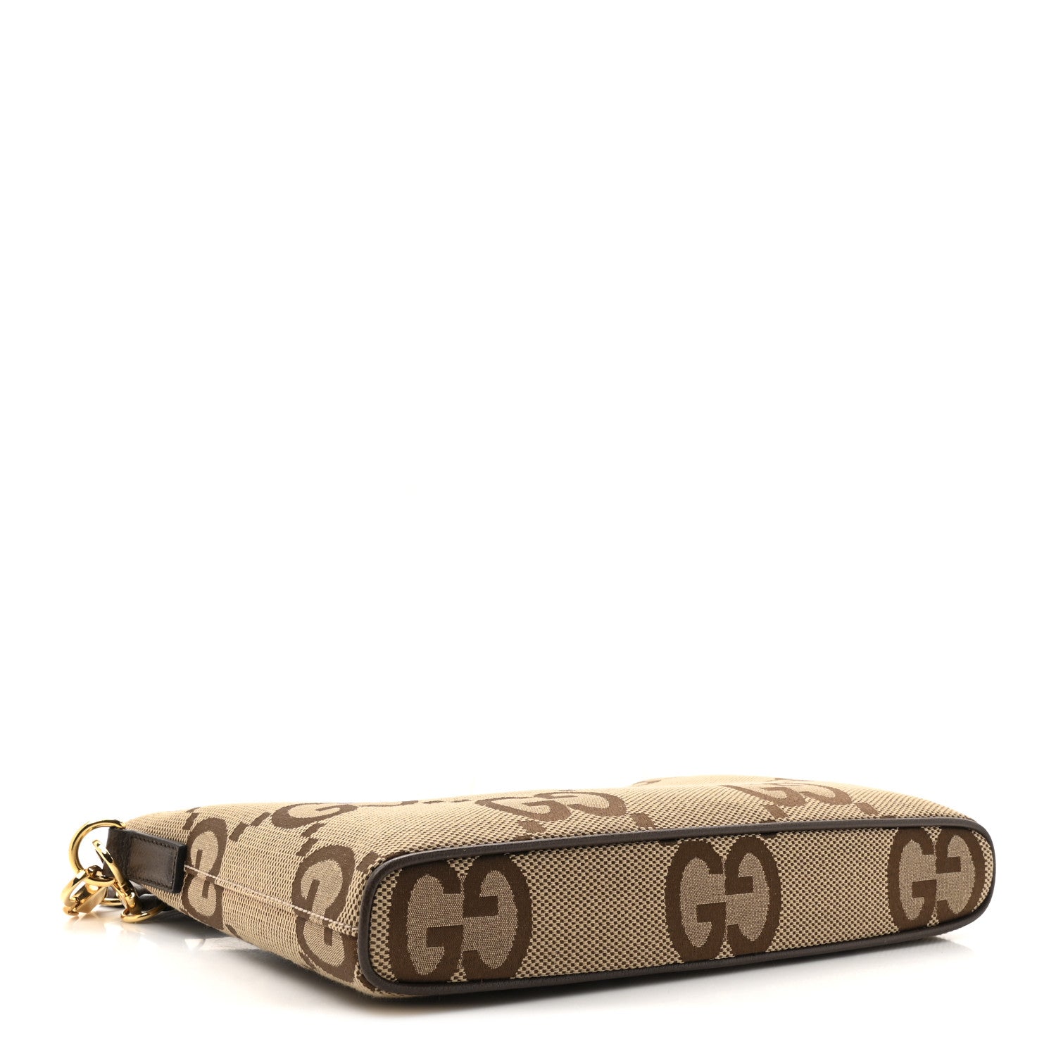 Gucci Monogram Jumbo GG Textured Dollar Calfskin Web Wristlet Messenger Bag Camel Ebony New Acero 4 of 10