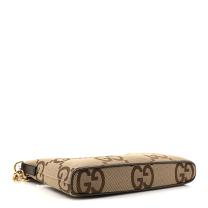 Gucci Monogram Jumbo GG Textured Dollar Calfskin Web Wristlet Messenger Bag Camel Ebony New Acero 4 of 10
