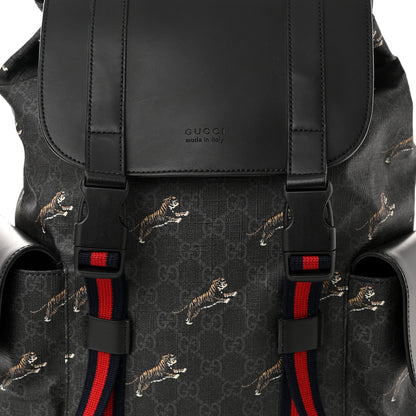 Gucci Soft GG Supreme Monogram Appia Calfskin Web Double Buckle Backpack Black 8 of 10