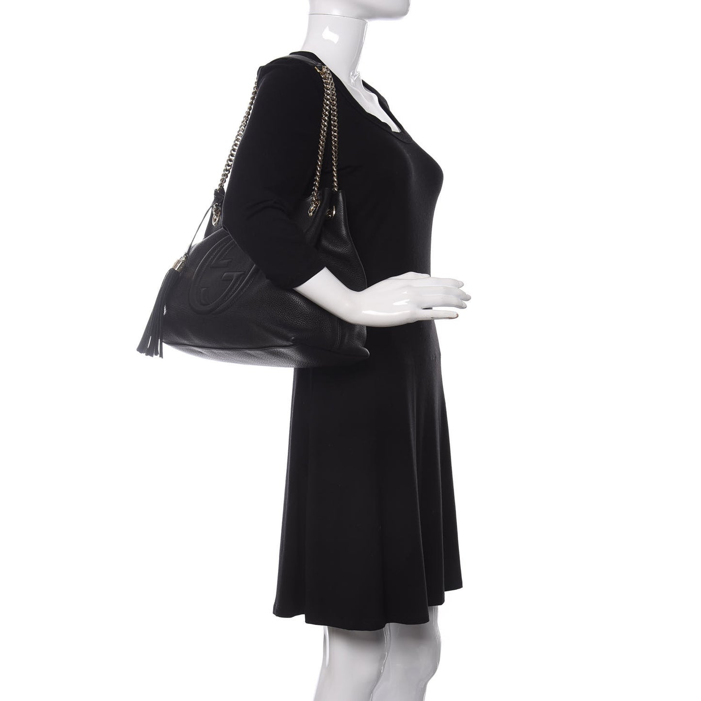 Pebbled Calfskin Medium Soho Chain Shoulder Bag Black