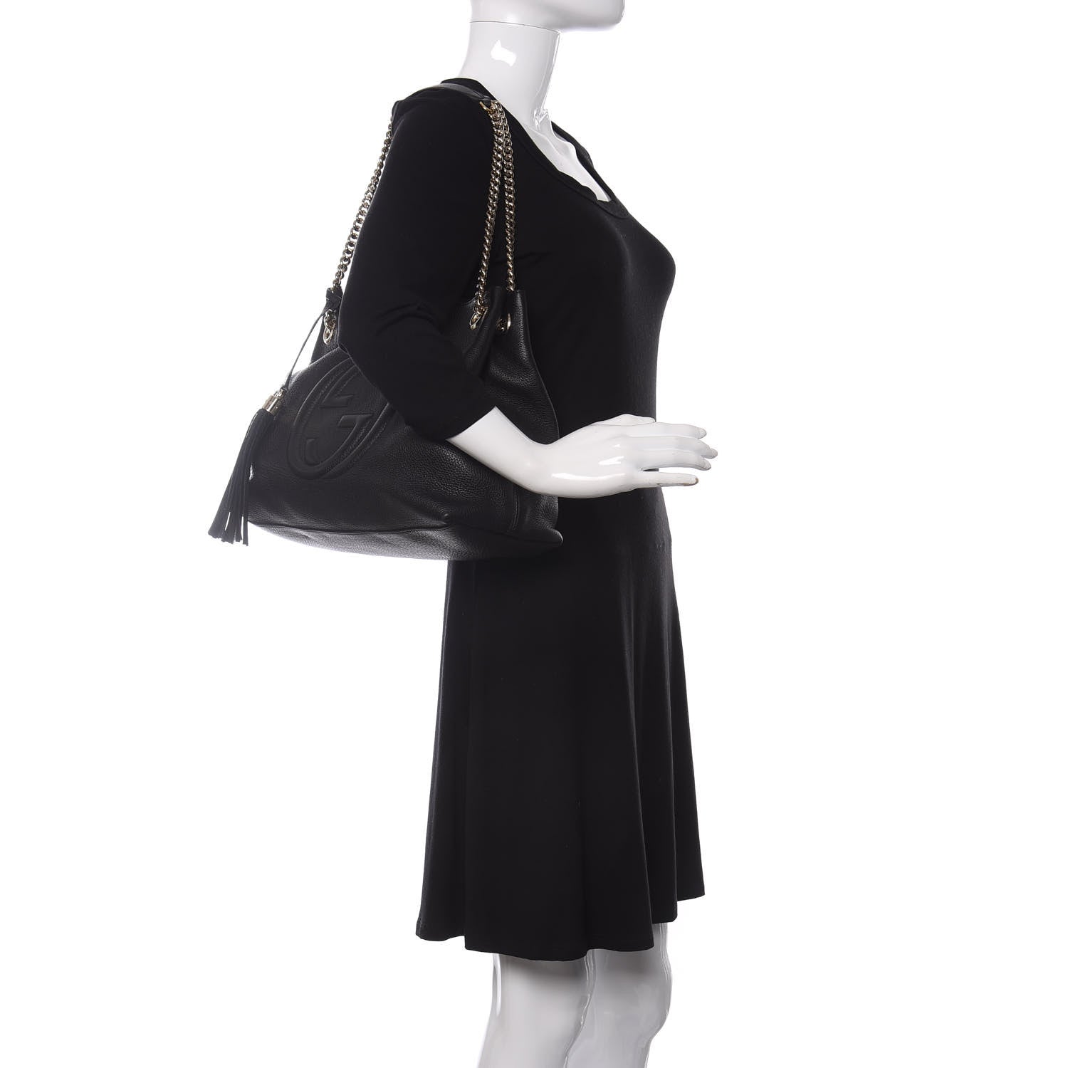 Gucci Pebbled Calfskin Medium Soho Chain Shoulder Bag Black 2 of 10