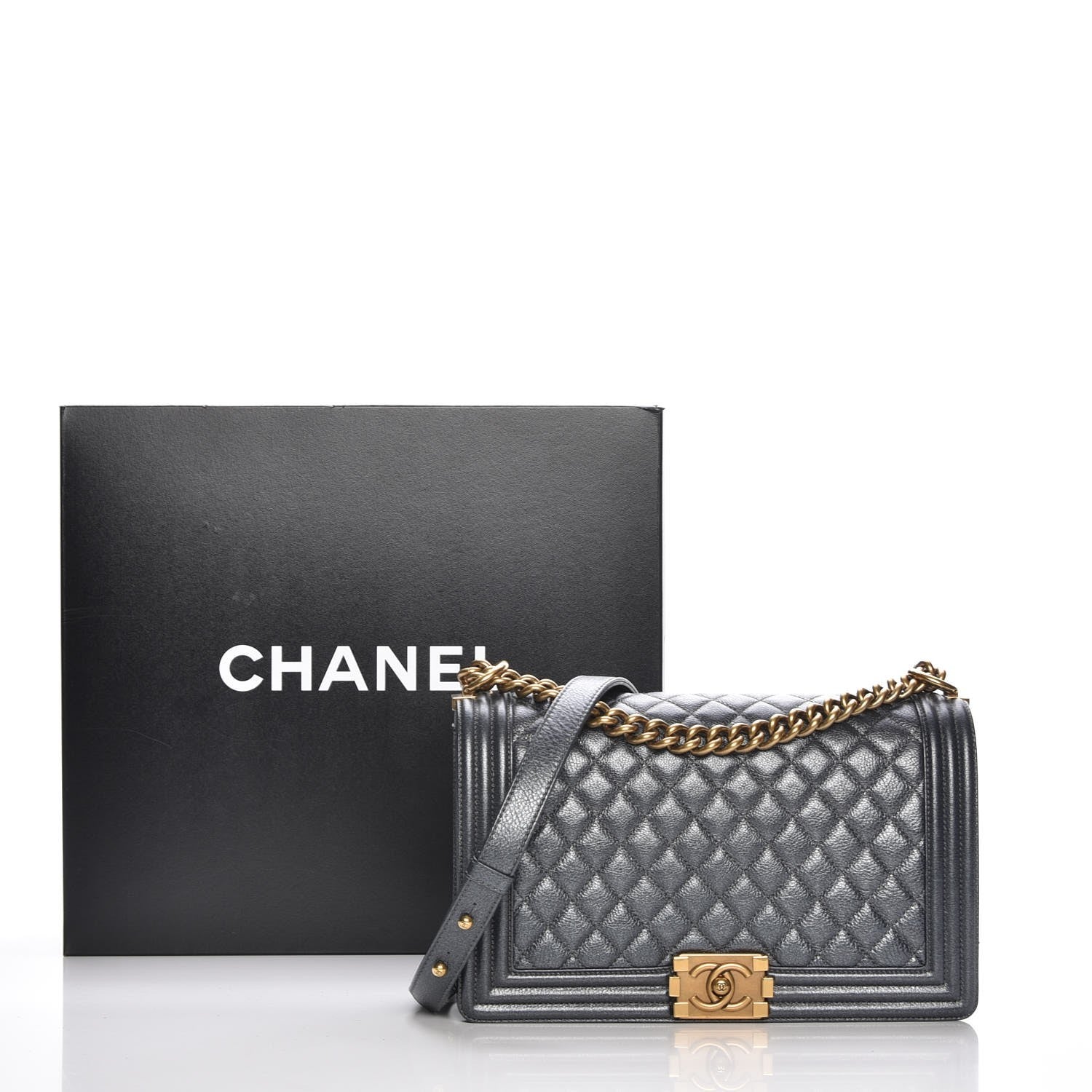 Chanel Pearl Caviar Quilted New Medium Boy Flap Charcoal 8 of 8