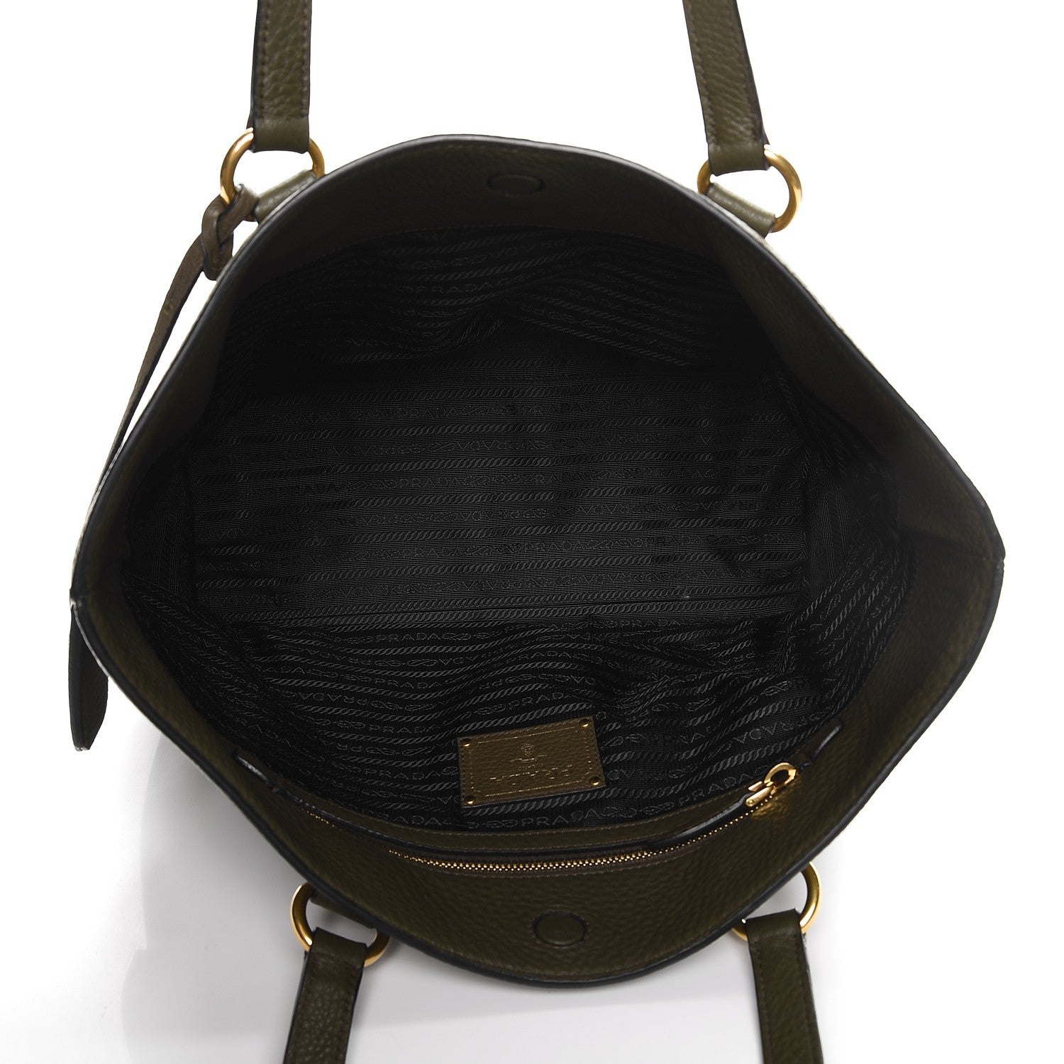 Prada Vitello Daino Logo Tote Dark Green 5 of 12