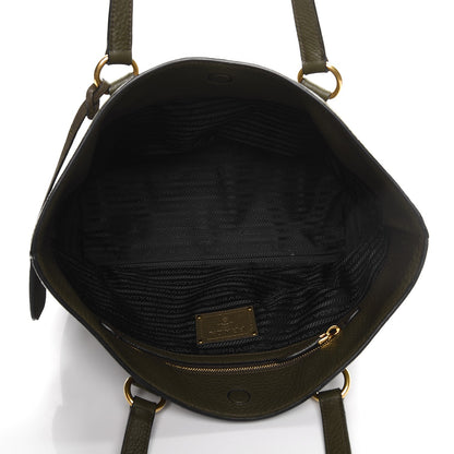 Prada Vitello Daino Logo Tote Dark Green 5 of 12