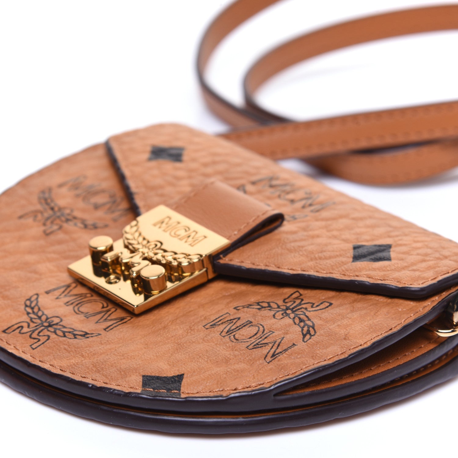 MCM Visetos Small Patricia Round Crossbody Wallet Cognac 7 of 13