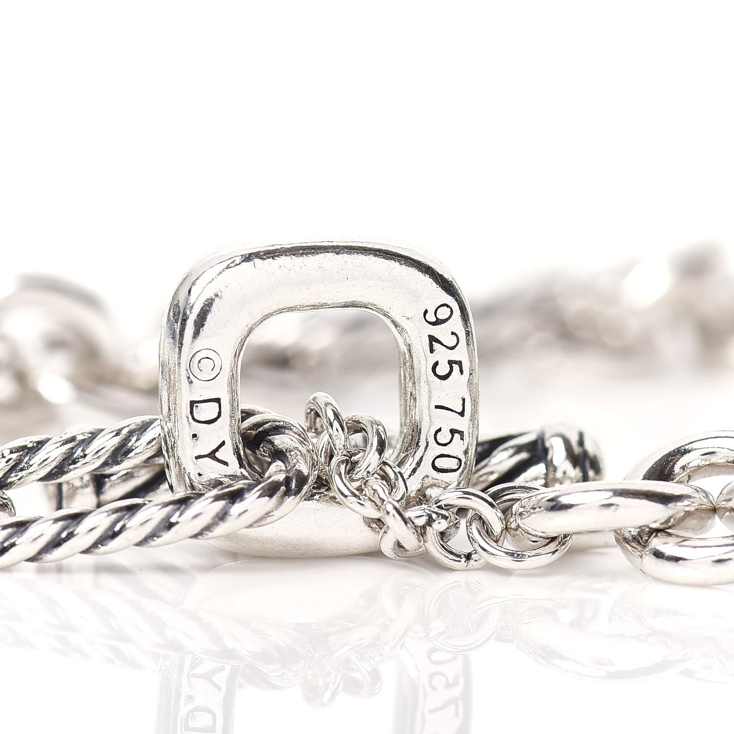 David Yurman Sterling Silver 18K Yellow Gold Cable Heart Charm Bracelet 4 of 4