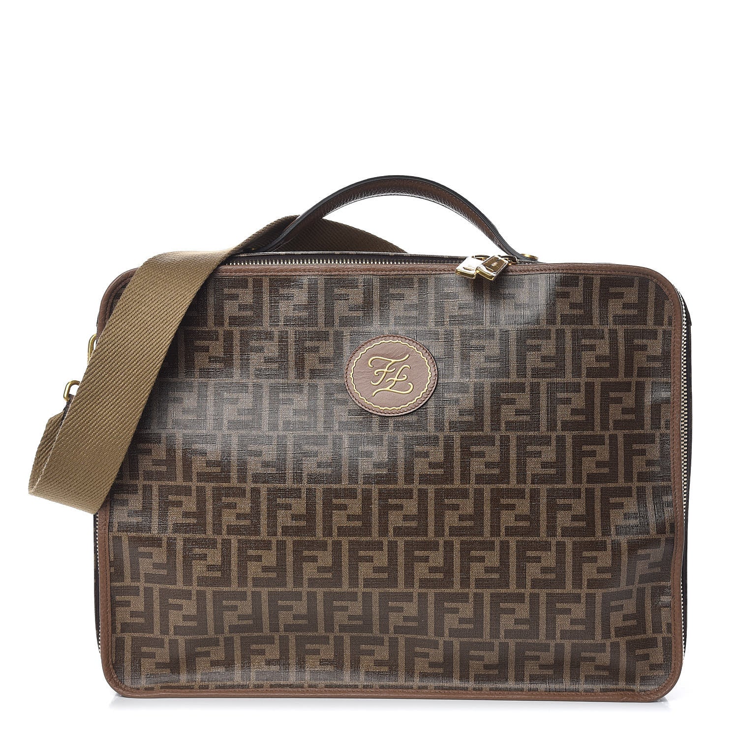 Fendi Glazed Fabric FF 1974 Karligraphy Large Travel Bag Tobacco 1 of 13
