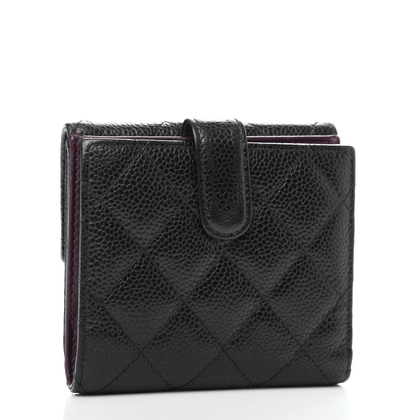 Caviar Quilted Compact French Flap Wallet Black