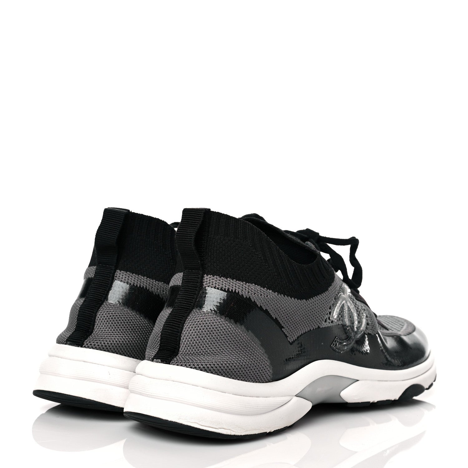 Chanel Fabric Calfskin Suede Mens CC Sneakers 45 Black Grey 4 of 8