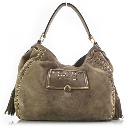 Prada Suede Fringe Shoulder Bag Tobacco 1 of 11