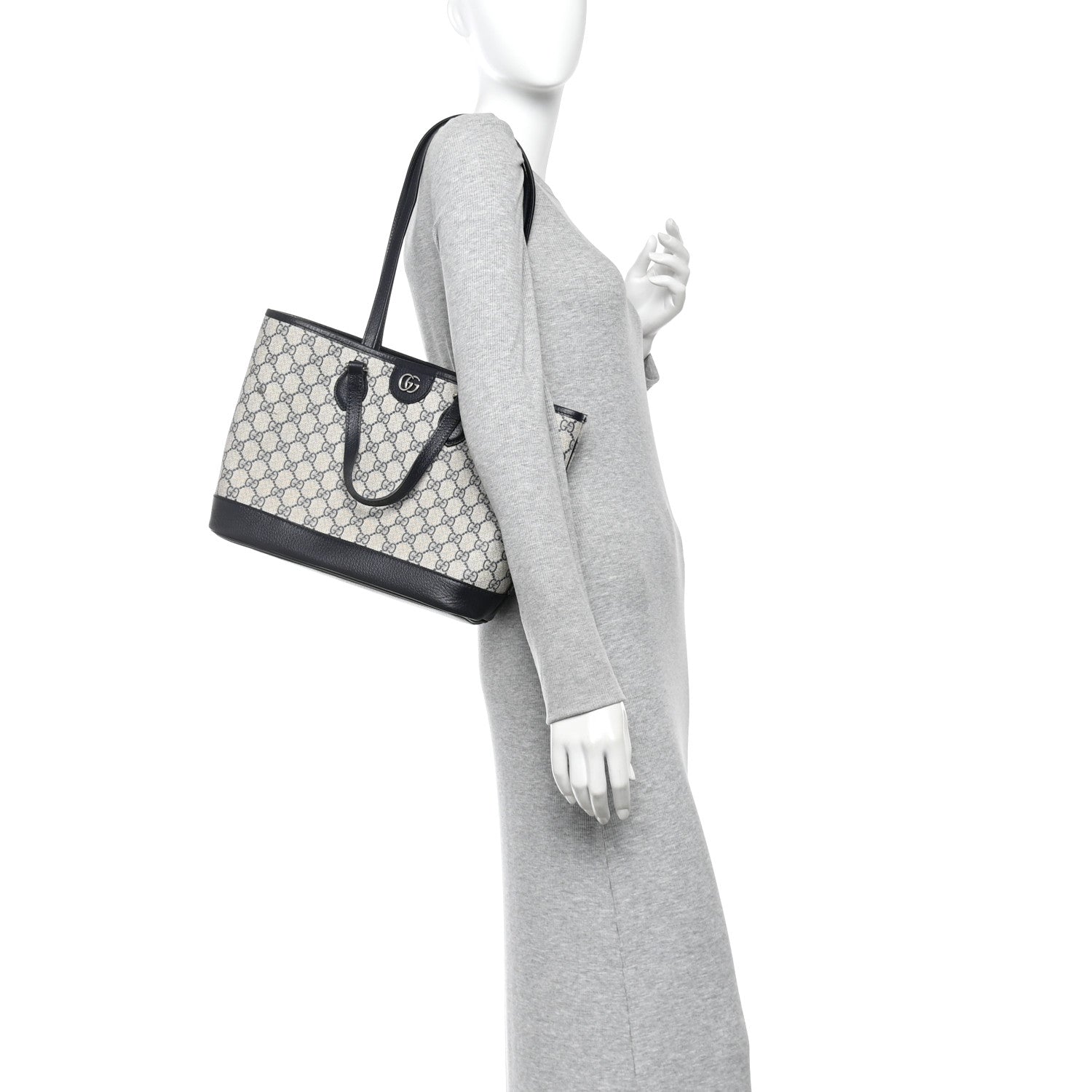 Gucci GG Supreme Monogram Textured Dollar Calfskin Medium Shoulder Tote Bag Beige Blue 2 of 11