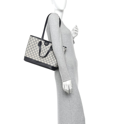 Gucci GG Supreme Monogram Textured Dollar Calfskin Medium Shoulder Tote Bag Beige Blue 2 of 11