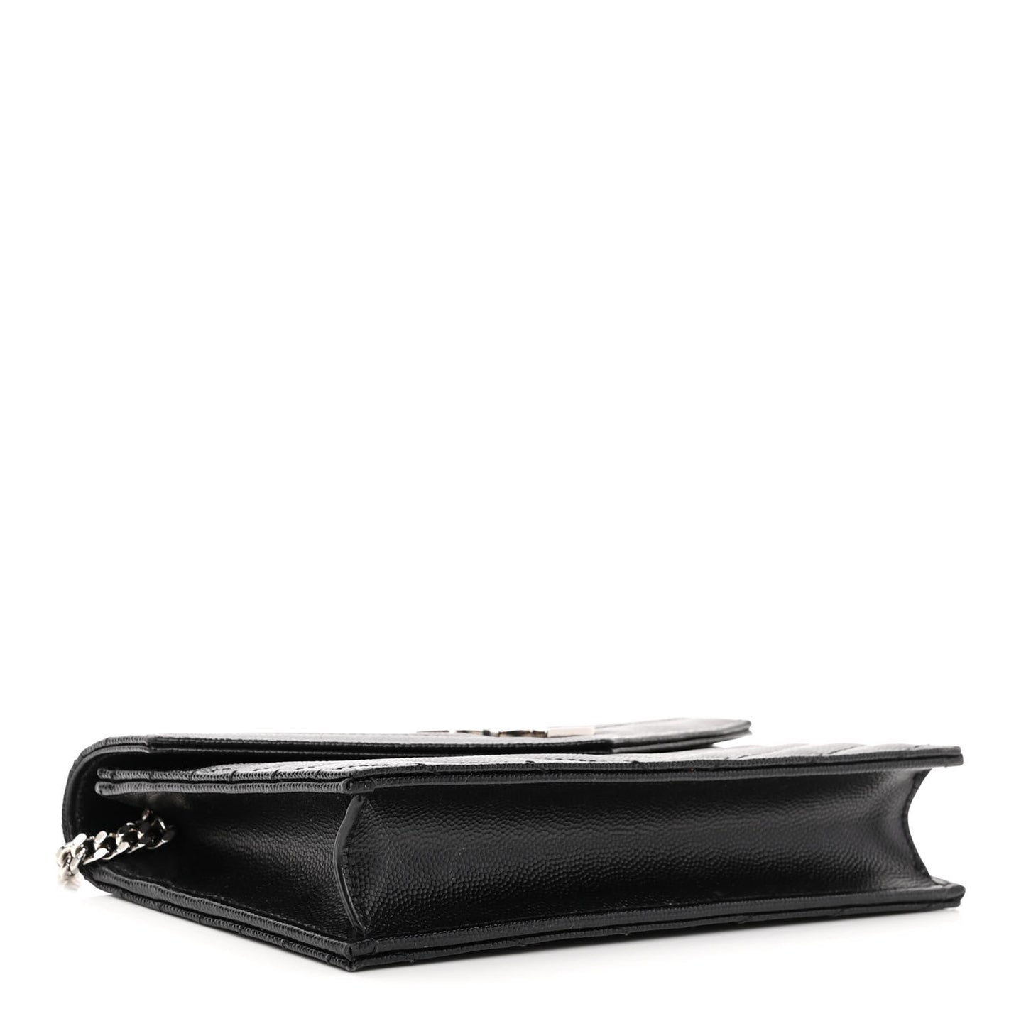 Grain De Poudre Matelasse Chevron Monogram Envelope Chain Wallet Black